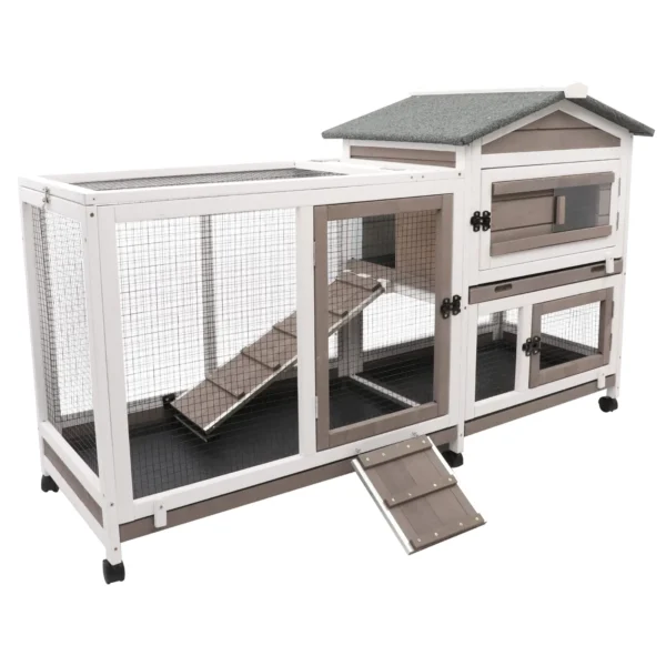 Gowoodhut RAB14 Rabbit Hutch Indoor Bunny Hutch Wooden Rabbit Cage Indoor with Wheels for Small Animals