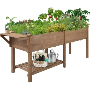 Gowoodhut GF24 Outdoor Raised Garden Bed with Legs, Elevated Box with Grow Grid and Large Storage Shelf, Ideal for Vegetables, Flowers, and Herbs