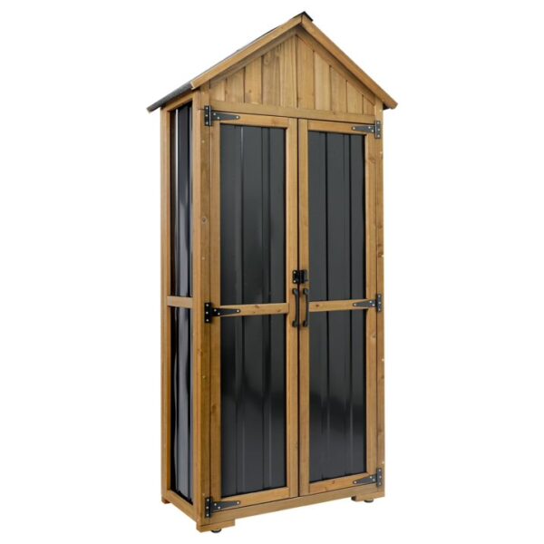 Gowoodhut GF34 Wood & Metal Outdoor Storage Shed with Waterproof Roof, Garden Tool Shed with 6 T-Hinge, 4 Reinforced feet with Metal Brackets and 6 Adjustable feet