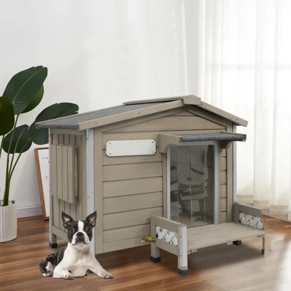 Gowoodhut PET66 Outdoor Dog House with Porch, Anti-Chewing Iron Frame Wooden Dog Kennel - Image 2