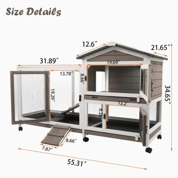 Gowoodhut RAB14 Rabbit Hutch Indoor Bunny Hutch Wooden Rabbit Cage Indoor with Wheels for Small Animals - Image 2