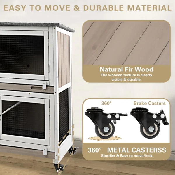 Gowoodhut PET34 Rabbit Hutch Indoor Wooden 2 Story Bunny Hutch Rabbit Cage with Wheels for Small Animals - Image 2