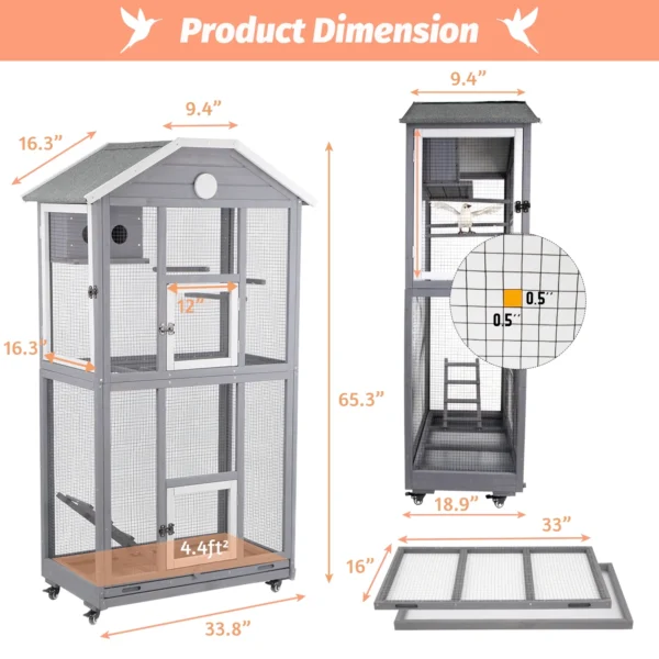 Gowoodhut PET51 Outdoor Bird Cage Large, Wooden Flight Aviary with Perches, Nest Habitat - Image 2