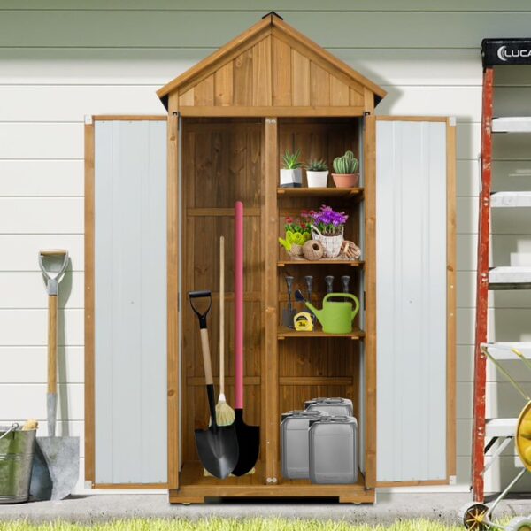 Gowoodhut GF34 Wood & Metal Outdoor Storage Shed with Waterproof Roof, Garden Tool Shed with 6 T-Hinge, 4 Reinforced feet with Metal Brackets and 6 Adjustable feet - Image 2