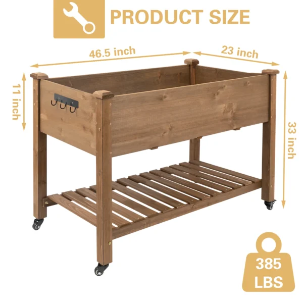 Gowoodhut GF22W Raised Garden Bed with Wheels 48x24x30in, Wood Planter for Vegetables, Flowers, Herbs – Suitable for Backyard, Patio, Balcony, Terrace, Veranda (Brown) - Image 2