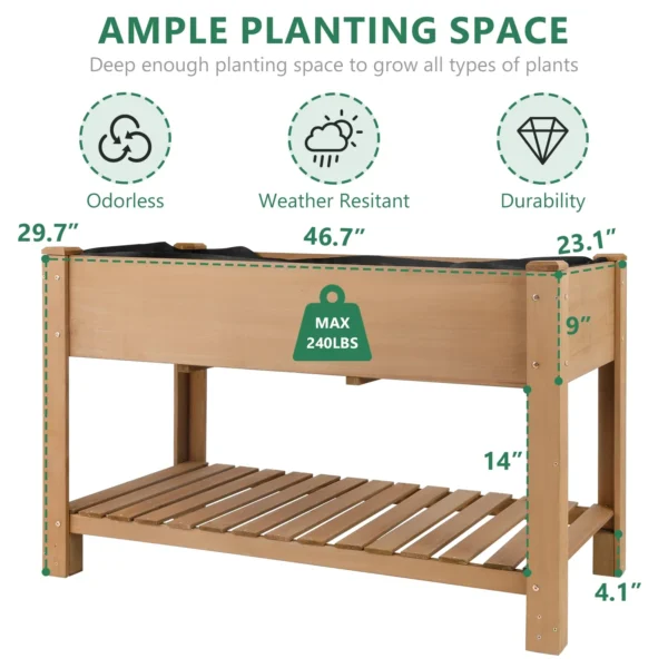Gowoodhut GF29 Raised Garden Beds With Legs, Outdoor Wood Elevated Garden Box With L-Connection Tabs，Leg Reinforcement,Storage Shelf, 46.7 x23.1 x 29.7IN - Image 2