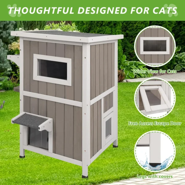 Gowoodhut PET20 Outdoor Cat House, 2-Story Feral Cat House with Escape Doors for Outside, Weatherproof - Image 3