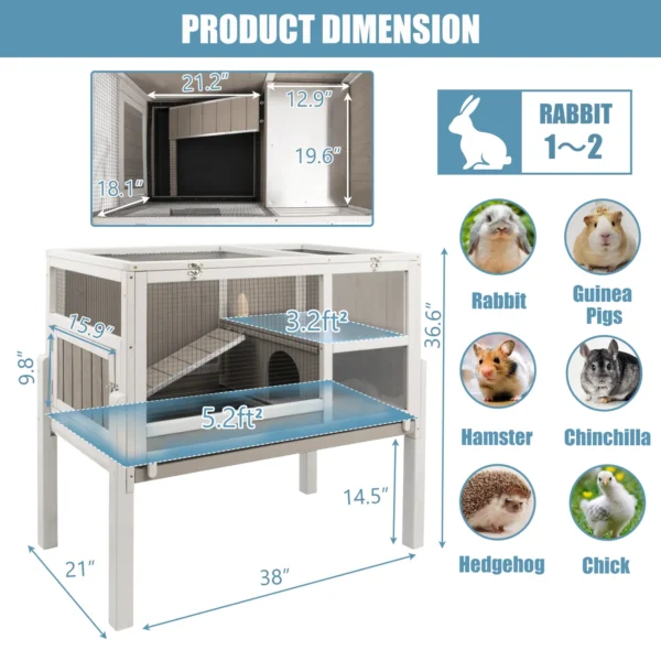 Gowoodhut PET37 Elevated Rabbit Hutch Indoor Wooden Bunny House with Detachable Legs - Image 3