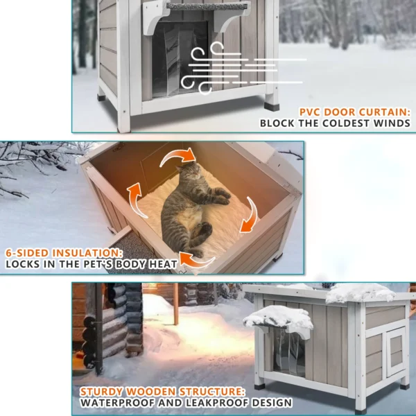 Gowoodhut PET18 Outdoor Cat House Wood Cat Shelter with Insulated Liner - Image 4