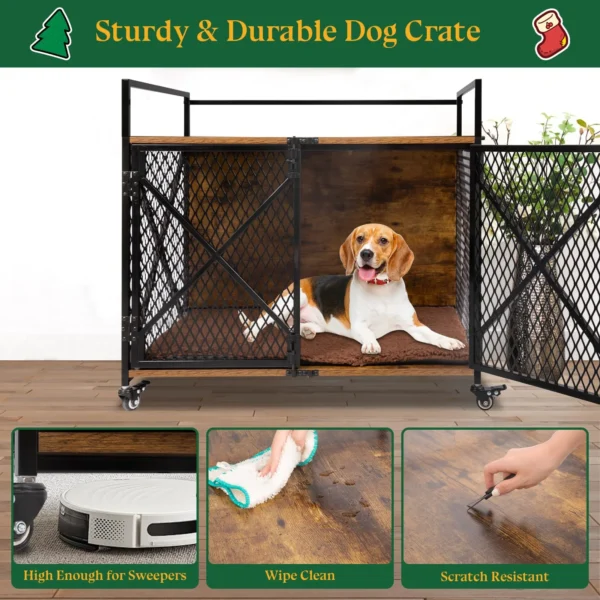 Gowoodhut PET53 Dog Crate, Wooden Dog Kennel Furniture with Cushion - Image 4