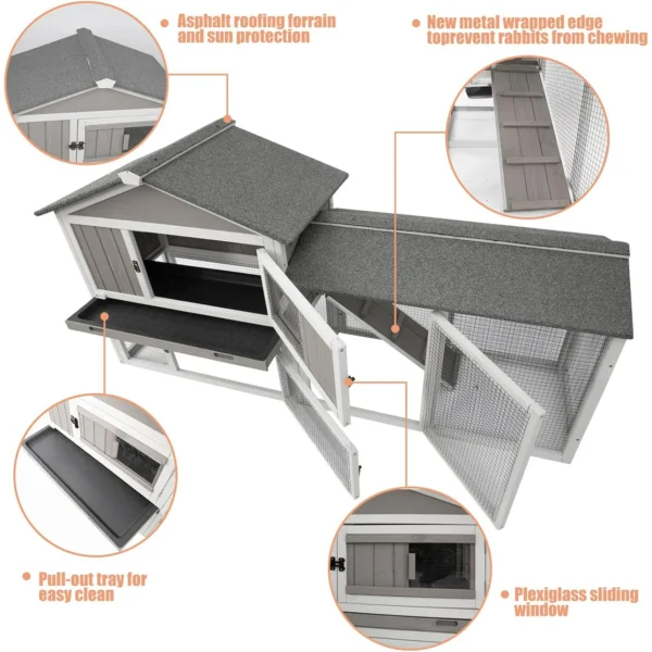 Gowoodhut PET35 Rabbit Hutch Indoor Outdoor 57 "L Bunny Hutch with Pull Out Tray - Image 4