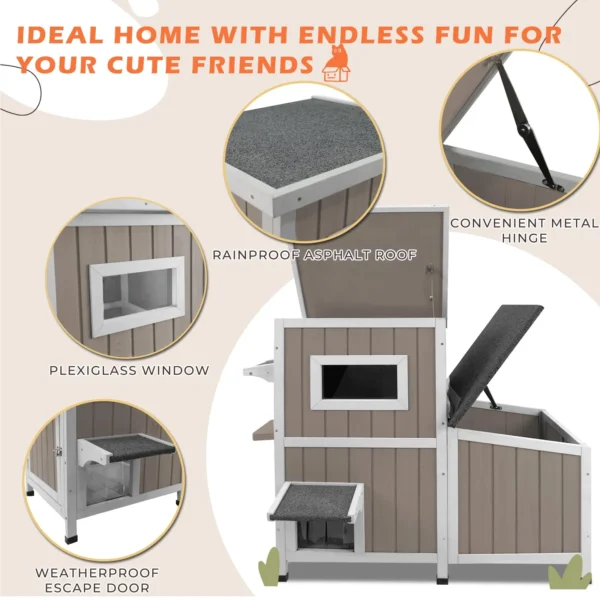 Gowoodhut PET19 Outdoor Cat House Weatherproof, Wooden Cat Shelter House - Image 7