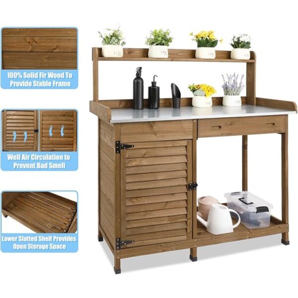Gowoodhut GF10 Outdoor Garden Potting Bench Table,41" L Wooden Potting Table Work Bench for Horticulture, brown - Image 5