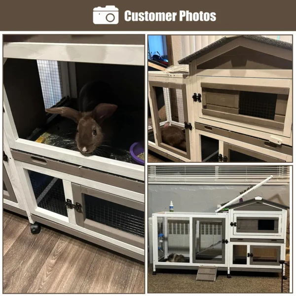 Gowoodhut RAB14 Rabbit Hutch Indoor Bunny Hutch Wooden Rabbit Cage Indoor with Wheels for Small Animals - Image 5