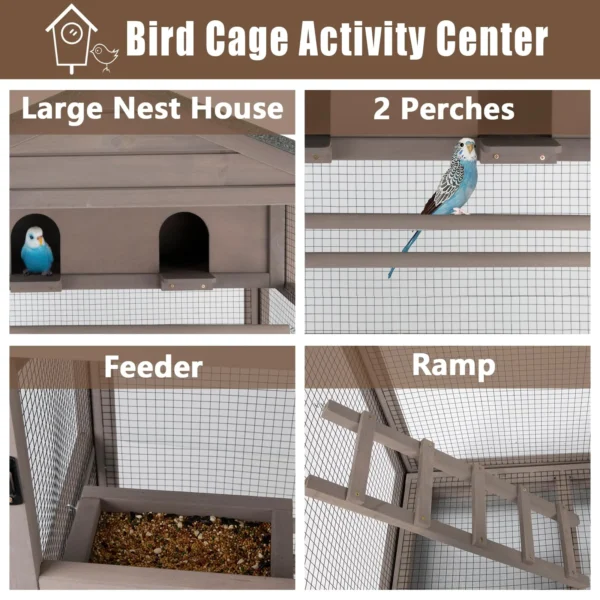 Gowoodhut PET50 Outdoor Bird Aviary Indoor Wooden Large Bird Cage Parakeet Cage on Wheels - Image 5