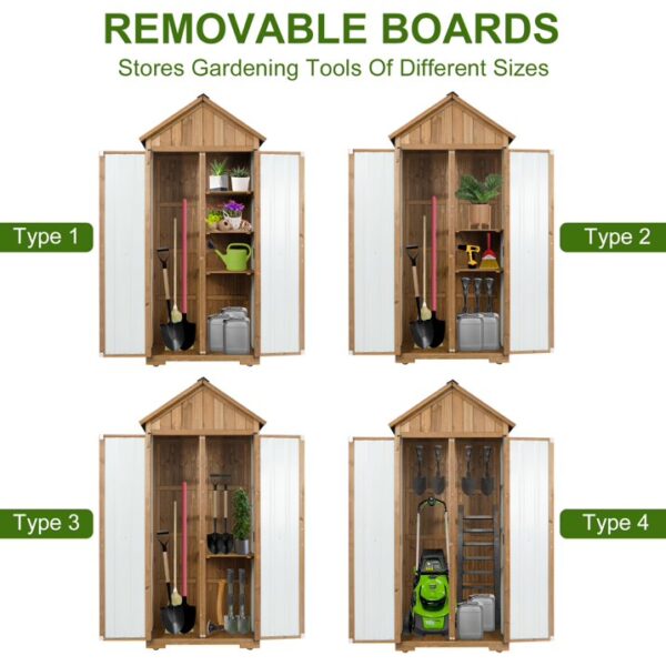 Gowoodhut GF34 Wood & Metal Outdoor Storage Shed with Waterproof Roof, Garden Tool Shed with 6 T-Hinge, 4 Reinforced feet with Metal Brackets and 6 Adjustable feet - Image 5