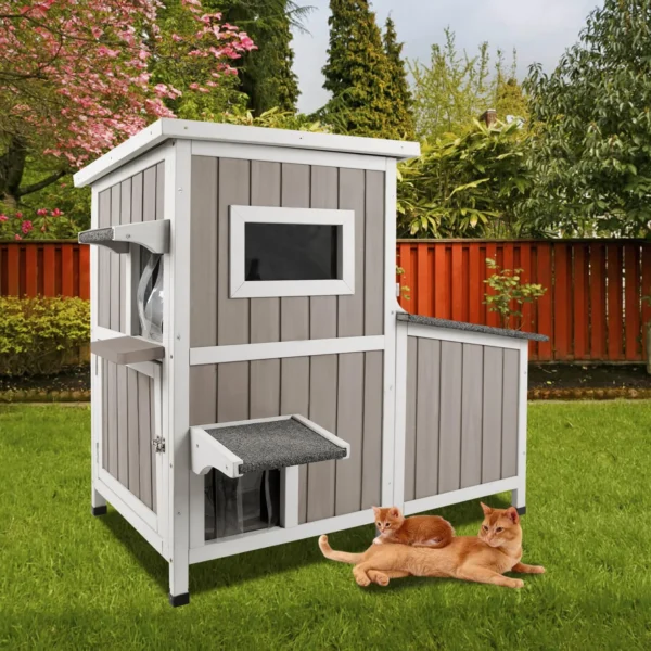 Gowoodhut PET19 Outdoor Cat House Weatherproof, Wooden Cat Shelter House - Image 5