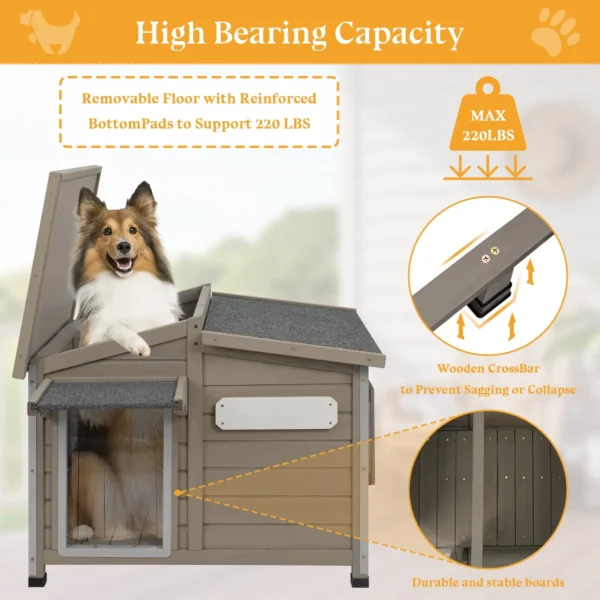 Gowoodhut PET68 Dog House Outdoor, Large Wooden Dog Kennel Indoor with Chew-Proof Iron Frame - Image 7