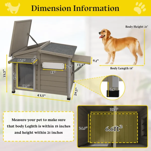 Gowoodhut PET69 Dog House Outdoor, Large Wooden Dog Kennel Indoor with Window - Image 7