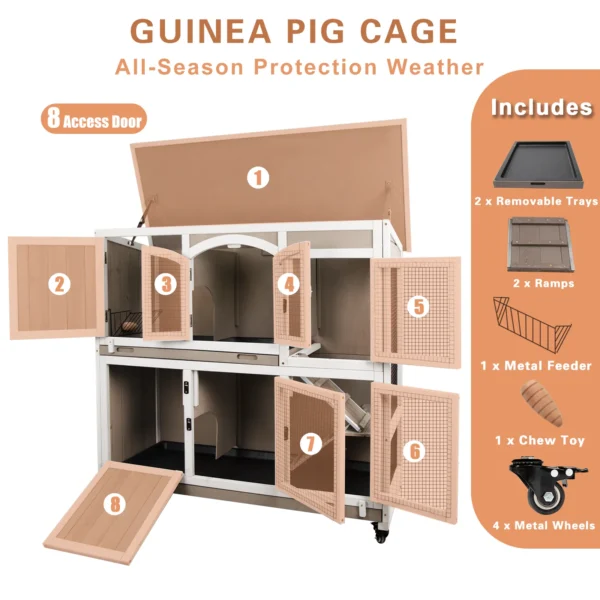 Gowoodhut PET33 Guinea Pig Cage Indoor Wooden 2-Story Rabbit Hutch on Wheels for Small Animals, Gray - Image 7