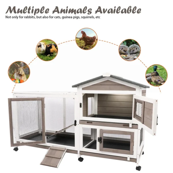Gowoodhut RAB14 Rabbit Hutch Indoor Bunny Hutch Wooden Rabbit Cage Indoor with Wheels for Small Animals - Image 7