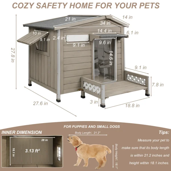 Gowoodhut PET66 Outdoor Dog House with Porch, Anti-Chewing Iron Frame Wooden Dog Kennel - Image 8