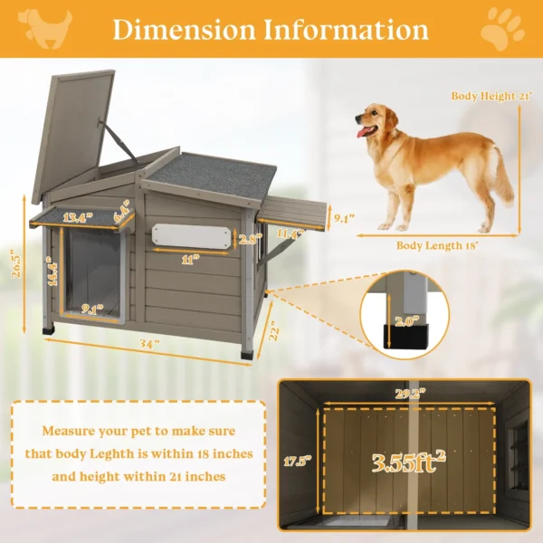 Gowoodhut PET68 Dog House Outdoor, Large Wooden Dog Kennel Indoor with Chew-Proof Iron Frame - Image 8