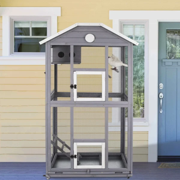 Gowoodhut PET51 Outdoor Bird Cage Large, Wooden Flight Aviary with Perches, Nest Habitat - Image 9
