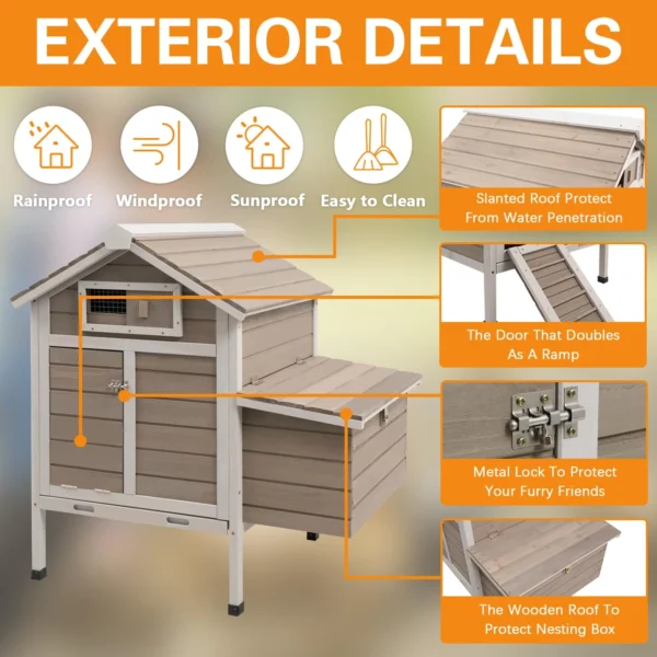 Gowoodhut PET25 Chicken Coop Wooden Poultry Cage Outdoor with Nesting Box, Legs, Tray - Image 2