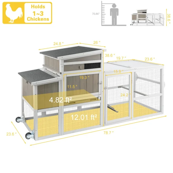 Gowoodhut PET23W Chicken Coop Mobile Wooden Hen House with Nesting Box - Image 3