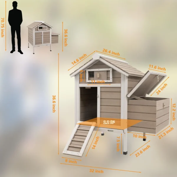 Gowoodhut PET25 Chicken Coop Wooden Poultry Cage Outdoor with Nesting Box, Legs, Tray - Image 4