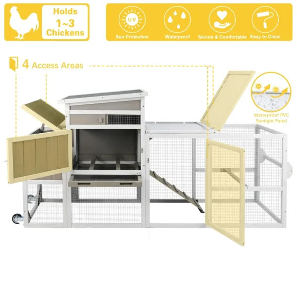 Gowoodhut PET23W Chicken Coop Mobile Wooden Hen House with Nesting Box - Image 5