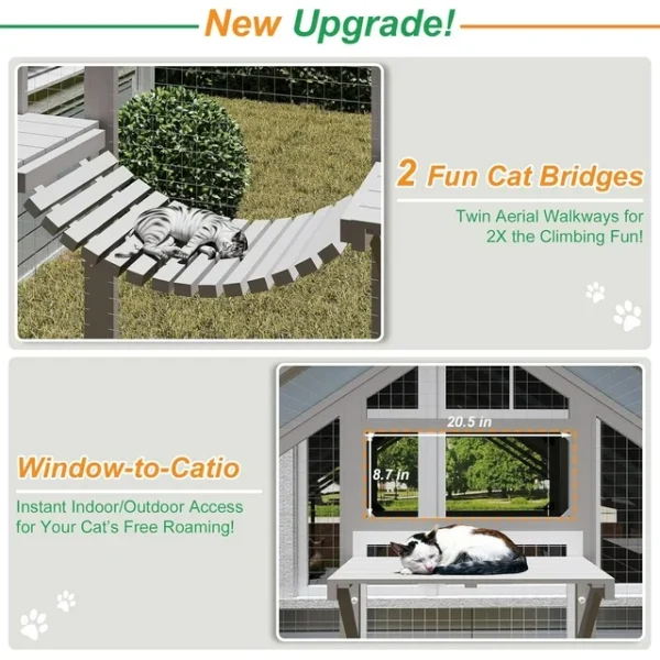 Gowoodhut Extra Large Catio Outdoor Cat Enclosure Waterproof, Walk-in Outdoor Pet House for Multiple Cats, Catio Cat Run Cage with Bridges, Weatherproof Full Cover, 8 Platforms, 2 Resting Box - Image 2