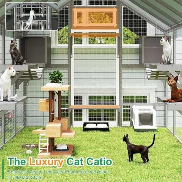 Gowoodhut Extra Large Catio Outdoor Cat Enclosure Waterproof, Walk-in Outdoor Pet House for Multiple Cats, Catio Cat Run Cage with Bridges, Weatherproof Full Cover, 8 Platforms, 2 Resting Box - Image 4